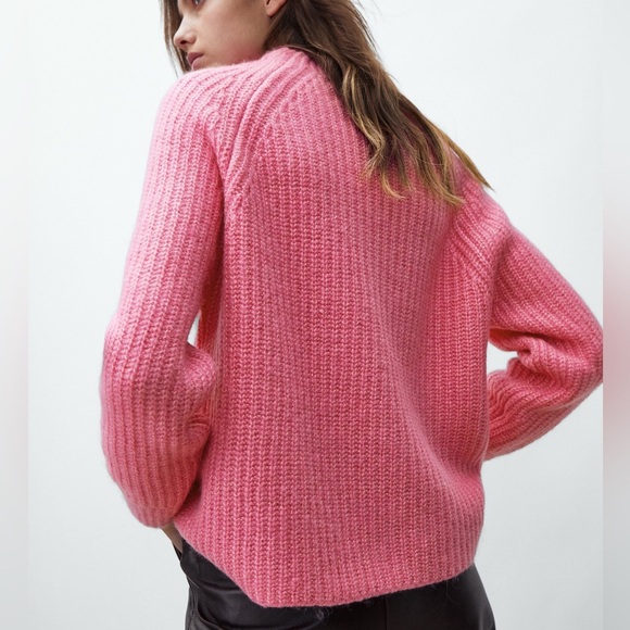 Massimo Dutti Italian Yarn knit sweater Wool Blend Pink S - Picture 13 of 15